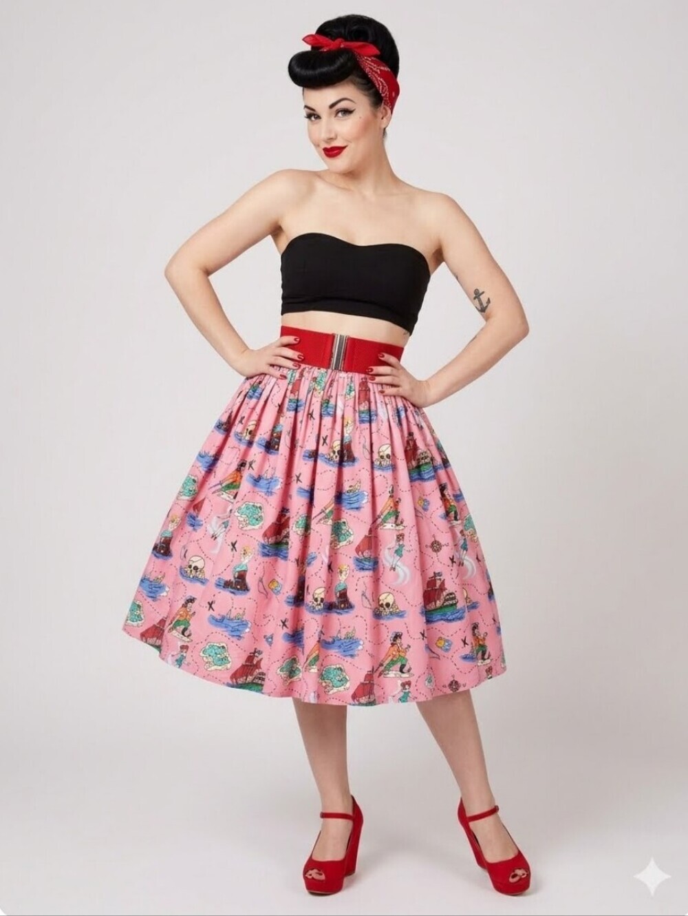 Pinup Couture Jenny Swing Skirt In Pink Neverland Print, VGUC, Size L